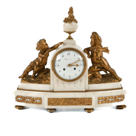 Antique Gilded Bronze and Marble Mantel Clock