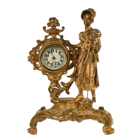 Pastoral Shepherdess Gilt Spelter Mantel Clock