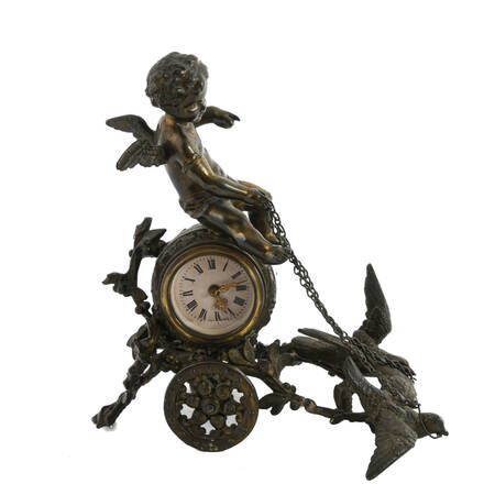 Louis Pierlot Bronze Chariot Shape Clock