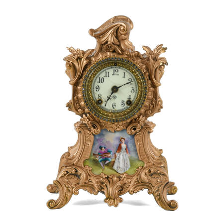 Antique French Clock with Jeweled Bezel Insets and Portrait Porcelain
