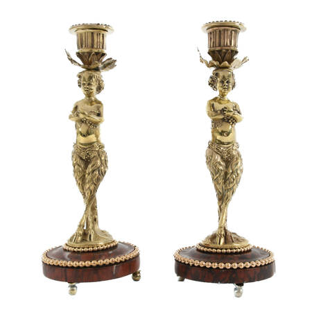 Antique Pair of Gilt Ormolu Cherub Candle Holders