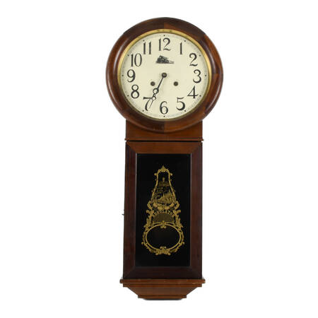 Antique Walnut Regulator Clock with Key and Pendulum
