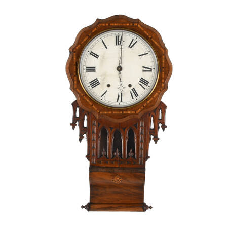 Antique Walnut and Marquetry Inlaid Drop Dial Wall Clock