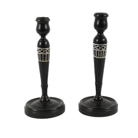 Antique Carved Hardwood and Hand-Painted Silver Gilt Candlesticks
