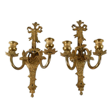 Pair of Gilt Ribbon Tie Wall Sconces