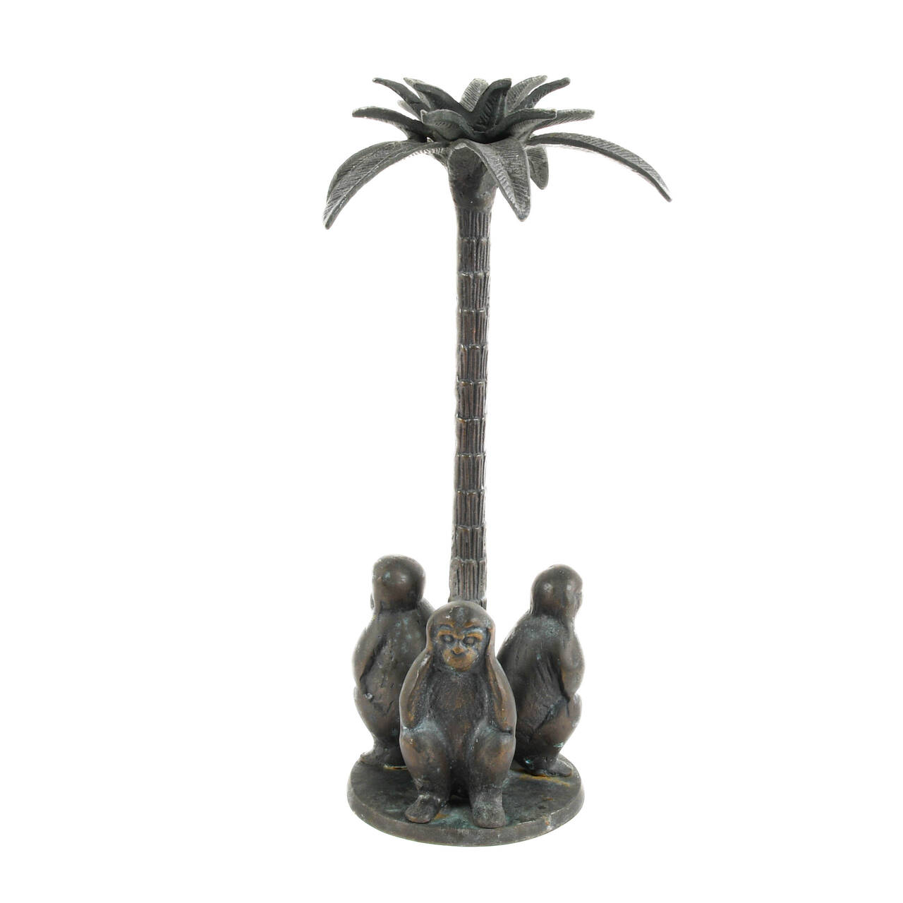Bronze Monkey and Palm Tree Candle Holder