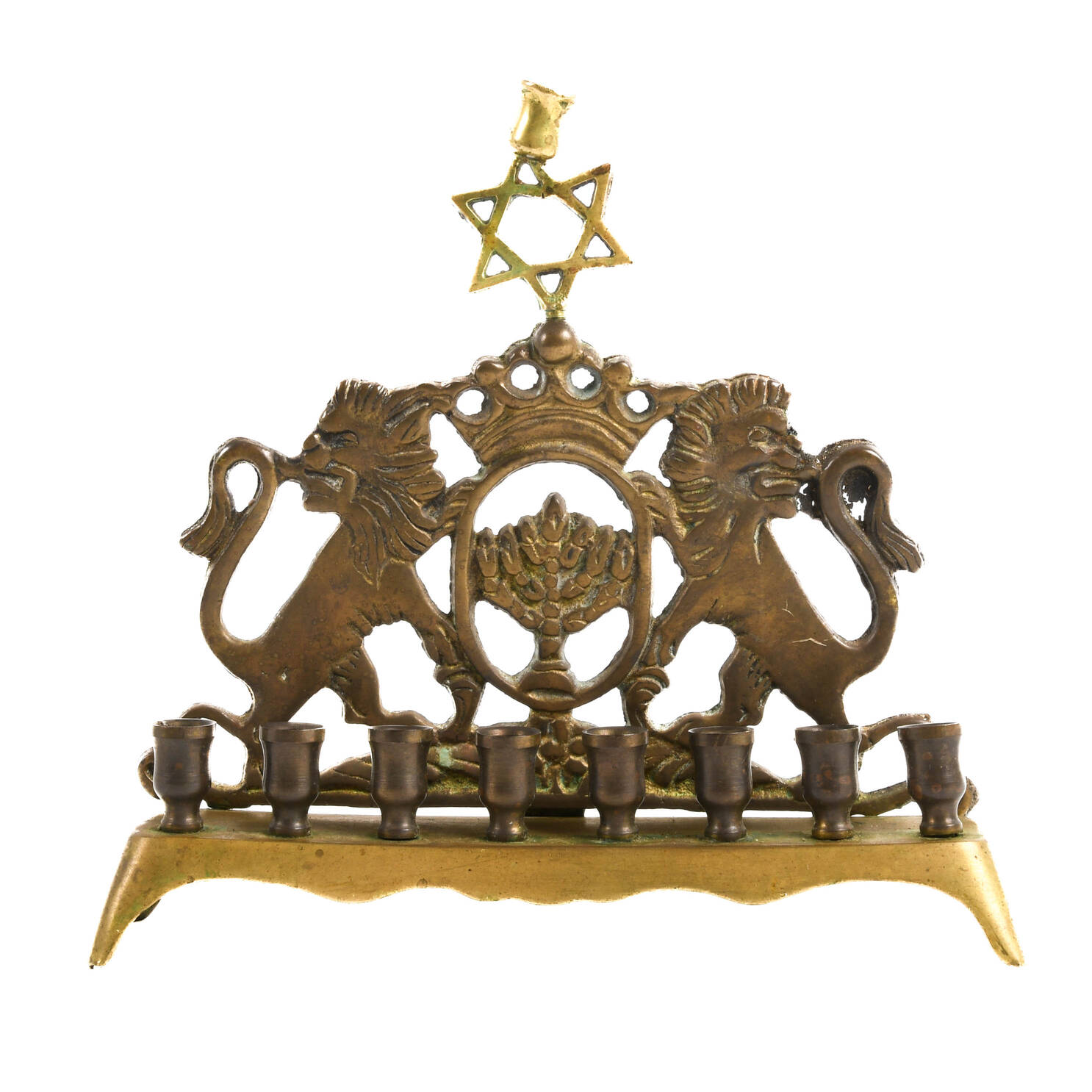 Brass Figural Menorah with Star of David