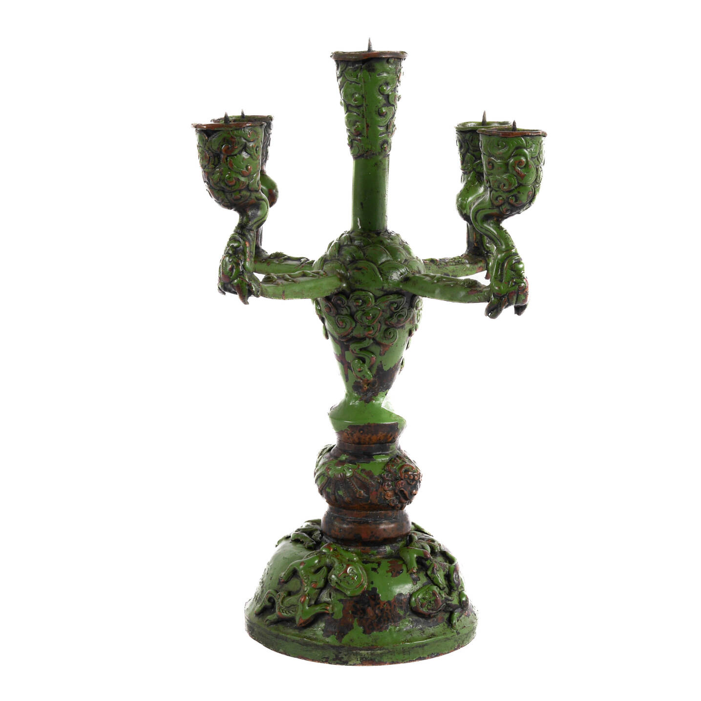 Gothic-Style Green Metal Candelabra