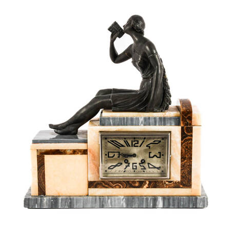 French Art Deco Onyx and Marble Clock
