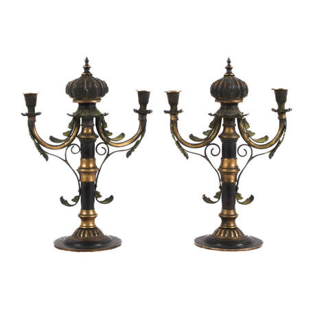 Antique German Pair of Bronze Ornamental Candle Holders