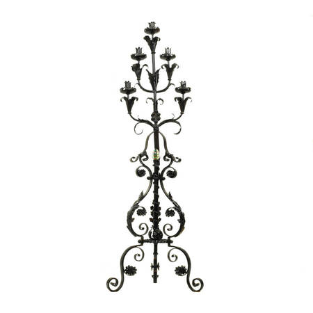 Mixed Metal Floor Candelabra with Paperweight Glass Finial