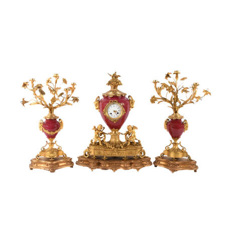 Antique French Italian Rococo Mantle Clock Set