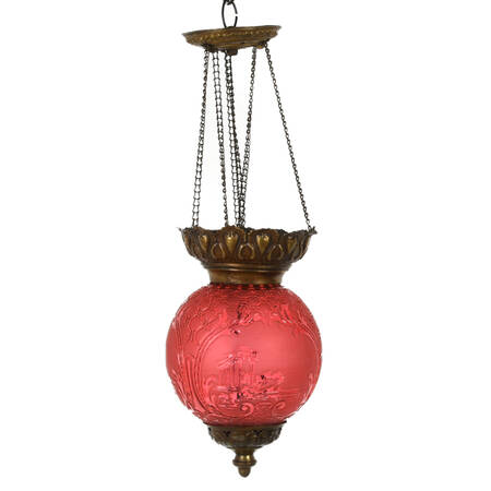 Antique Crystal Hanging Light Cranberry Attributed To Baccarat
