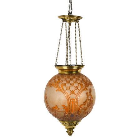 Antique Amber Napoleon III  Scene de Campagne Crystal  Alcohol Oil Lamp