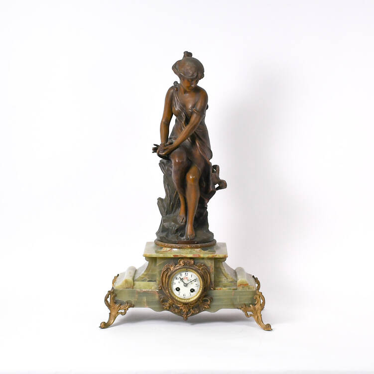Antique Art Nouveau Hironedlle Blessee A. Foretay Mantel Clock