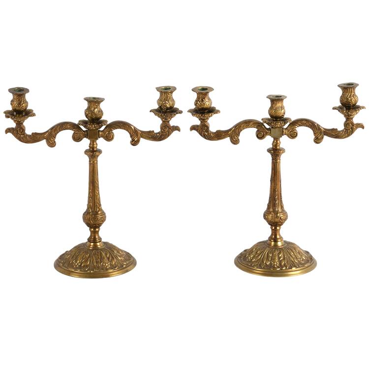 Pair of Ornate Brass Candle Holders