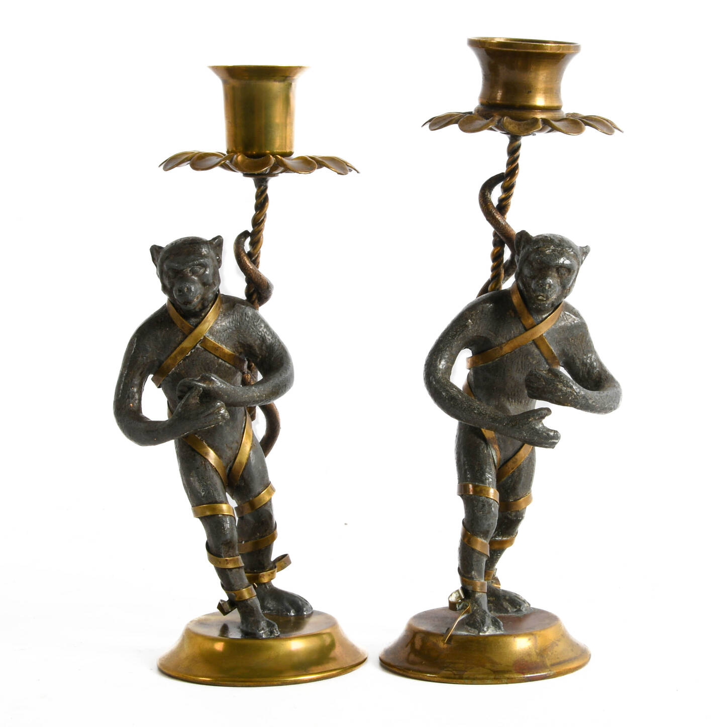 Pair of Figural Metal Monkey Candle Holders