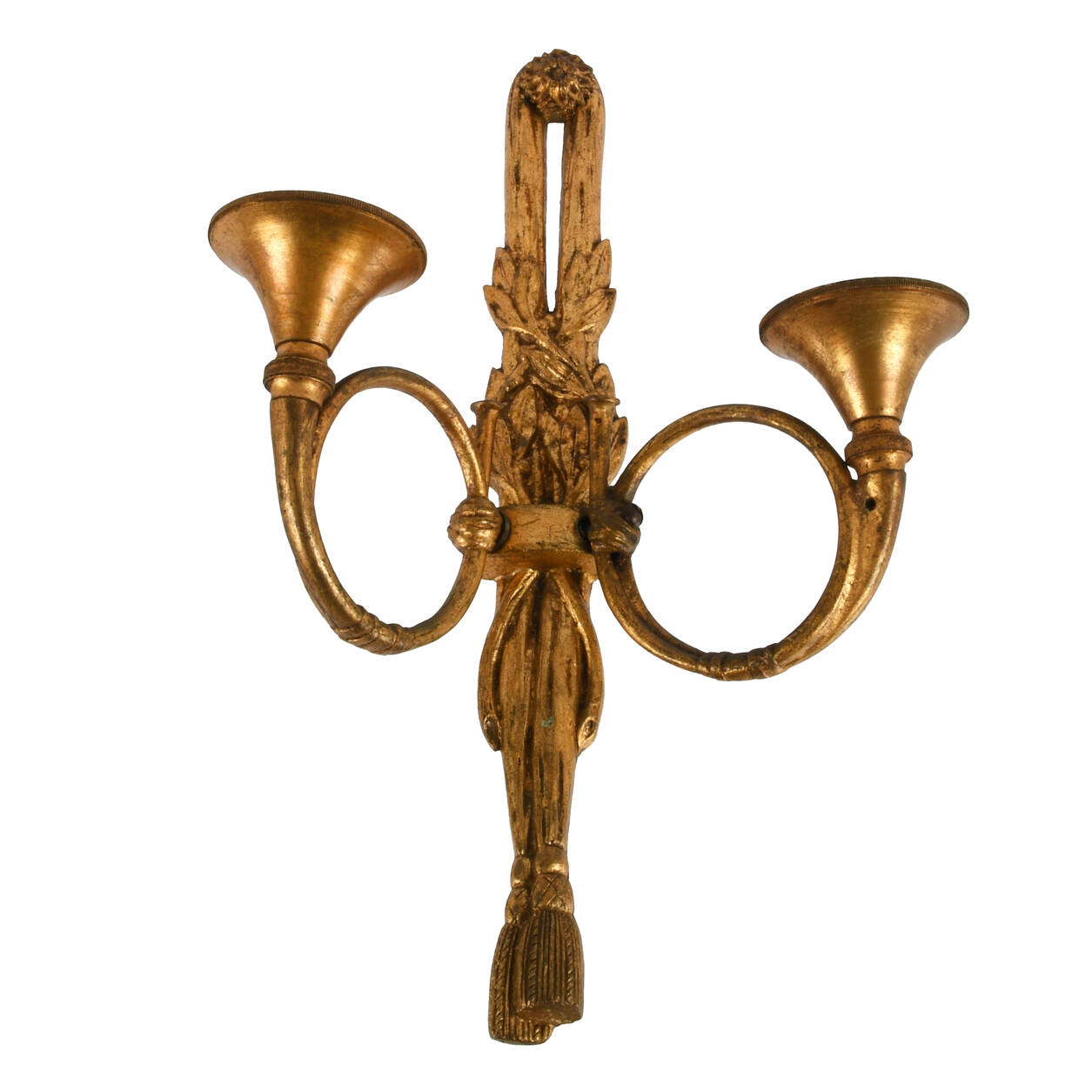 Mid-Century Gilt Bronze Neoclassical Hanging Tassel Sconce Candelabra