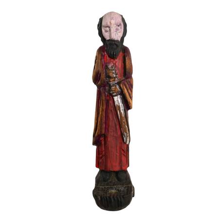 Hand-Carved Wood Figurine Candlestick of Saint Paul