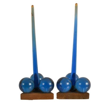 Pair of Mid-Century Cobalt Lucite Faux Candlesticks