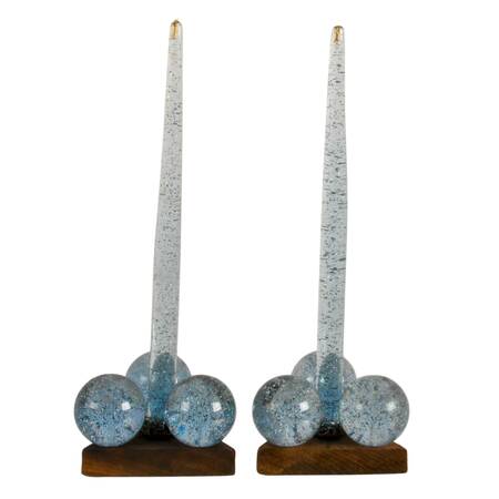 Pair of Mid-Century Controlled Bubble Lucite Faux Candlesticks