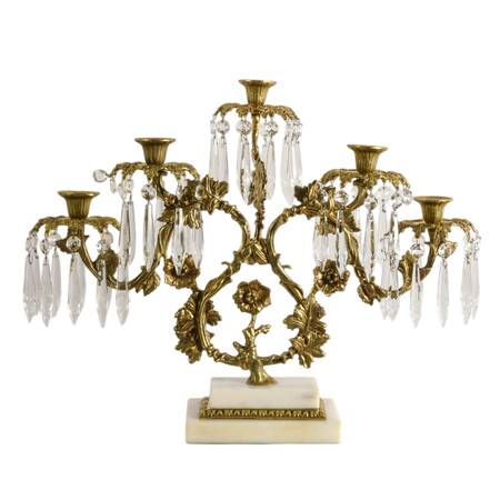 Antique Girandole Candelabra Prism on Marble Base