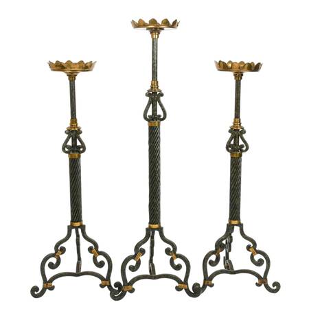 Set of Three Tall Maitland Smith Iron and Brass Candlestands