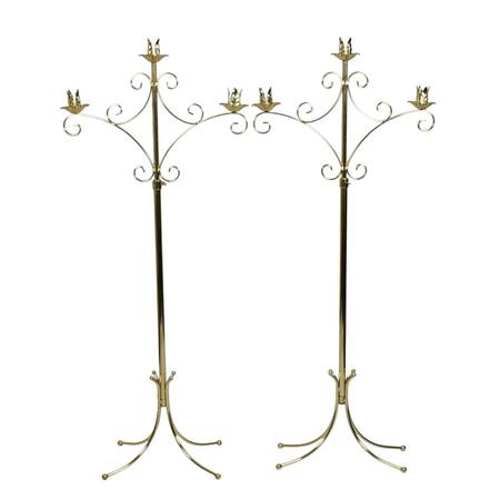 Pair of Ornate Brass 3-Light Candelabras