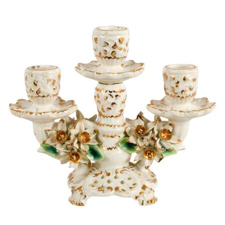 Italian Capodimonte-Style Three Arm Porcelain Candelabra