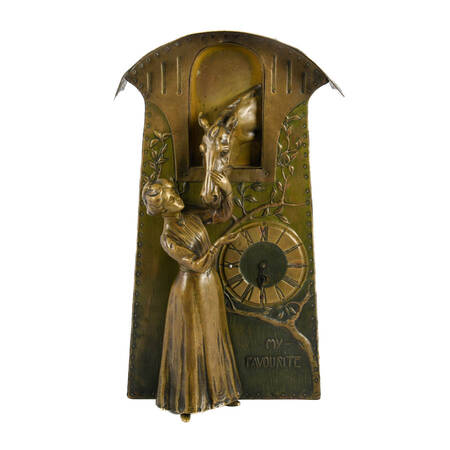 Arts Nouveau Figural Woman and Horse Mantle Clock