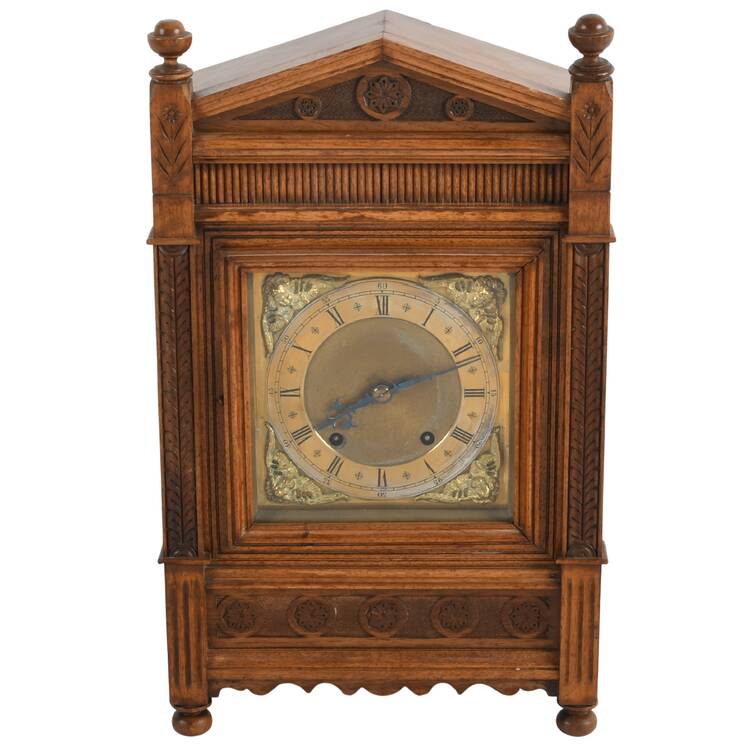 Antique Winterhalder & Hofmeier Oak Mantel Clock