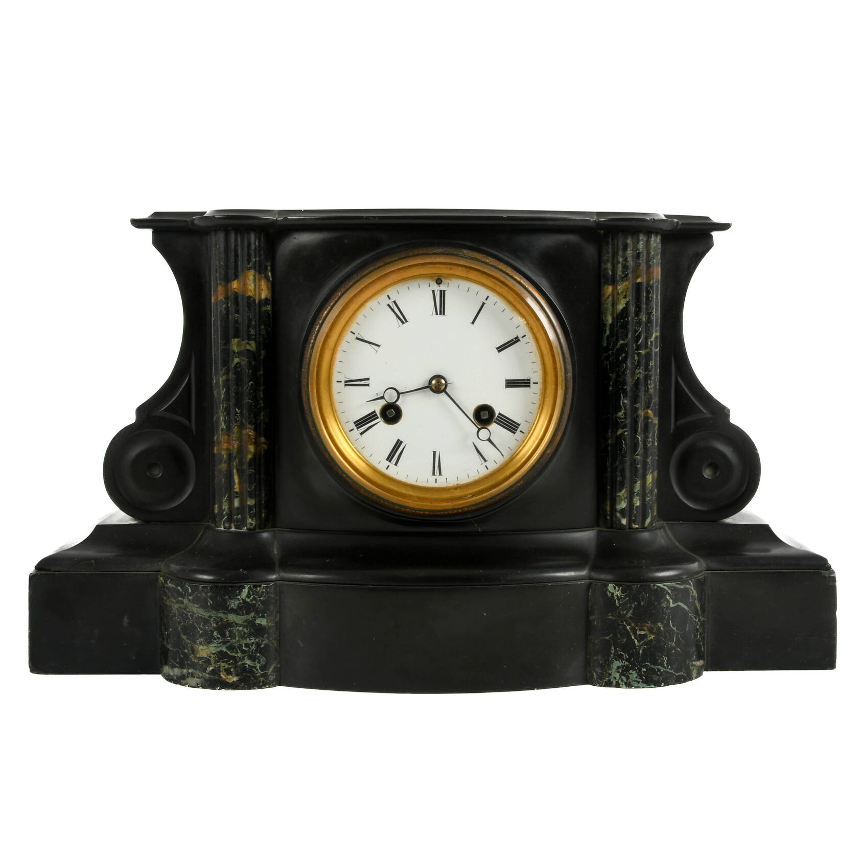 Antique French Slate and Green Marble Mantle Clock
