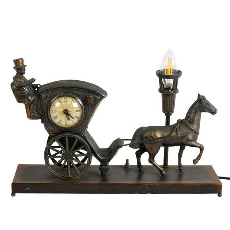 United Metal Goods Horse and Carriage Mantel Clock with Light