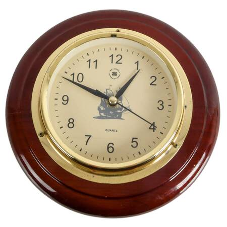 Bey-Berk International Quartz Nautical Wall Clock on Cherry Wood Base