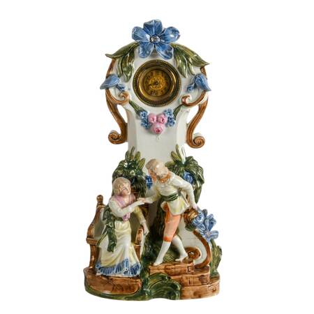 Vintage German Majolica Figural Porcelain Clock