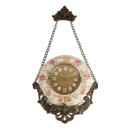 French Hand-Painted Floral "Boulangère" Hanging Wall Clock