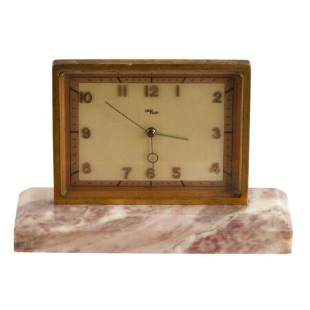Imhof Swiss Art Deco Desk Clock on Pink Marble Base