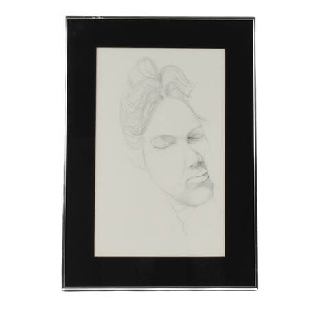 Framed Pencil Portrait Drawing of a Sleeping Face