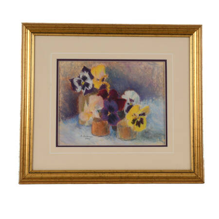 Framed A. Mckenzi Floral Still Life Pansies Pastel