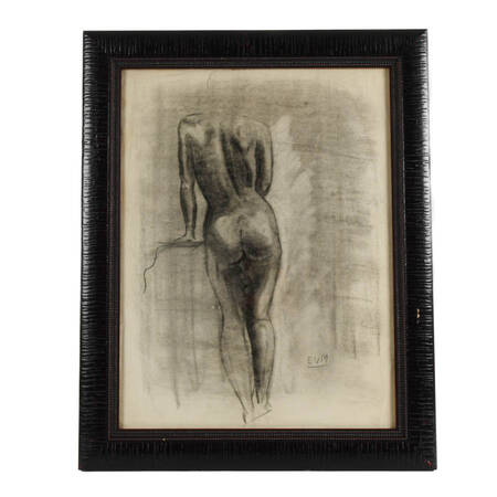 Framed Signed Eugeen van Mieghem "Untitled Nude" Charcoal on Paper