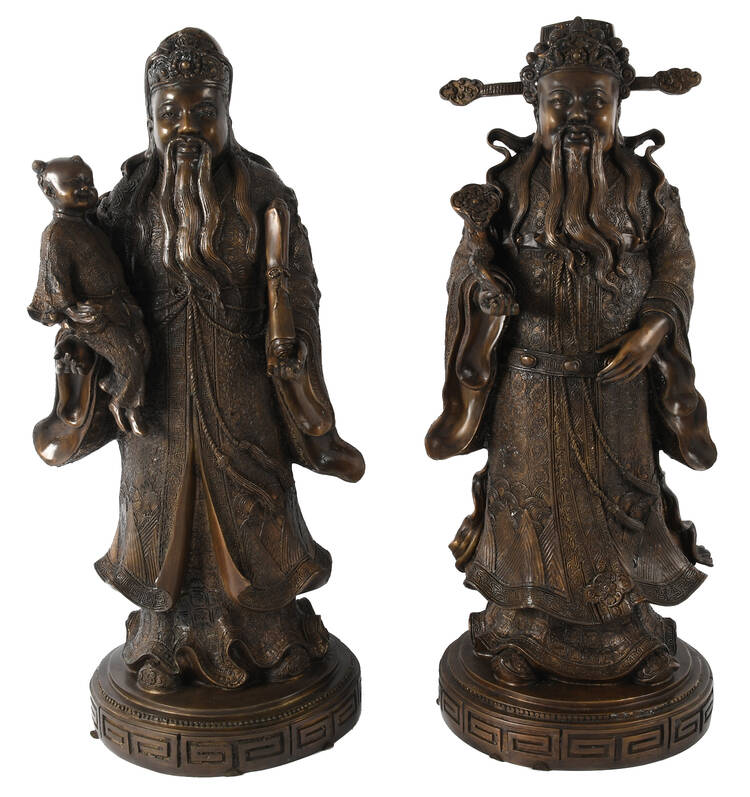 Pair of Large Bronze Chinese Wisemen