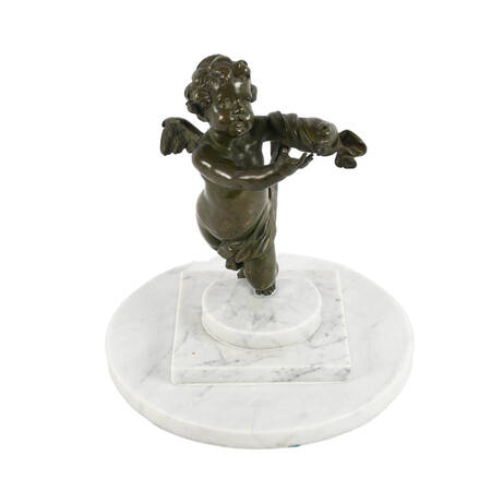 Antique Bronze Cupid Sculpture on Marble