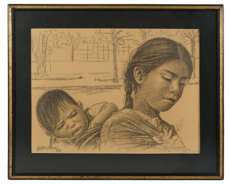 Framed Signed Arturo Pérez Cradle of Strength Charcoal Print