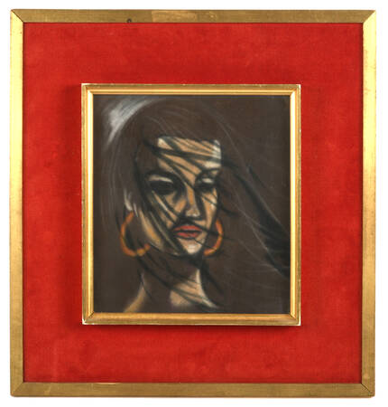 Framed "Lady with Hoop Earrings" Oil Pastel on Paper