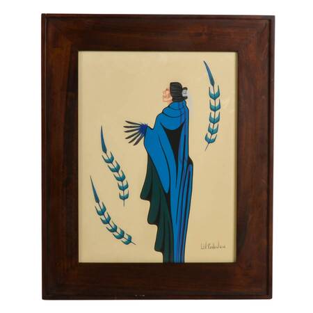 Framed Native American Mixed Media on Paper Signed by Will Redbird in 2006
