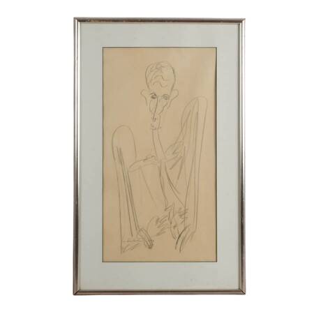 Framed Signed Figurative Modernism Graphite Drawing on Paper