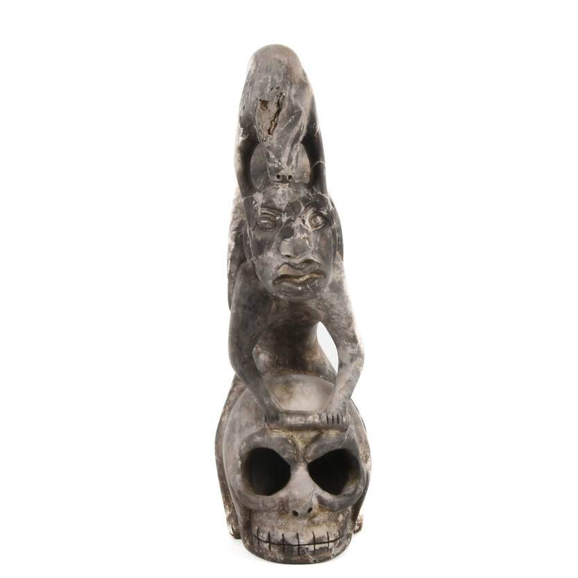 Carved Stone Skull and Lizard Figure