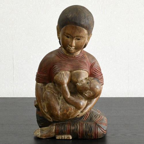 Hand-Carved Solid Wood Sculpture Mother and Baby