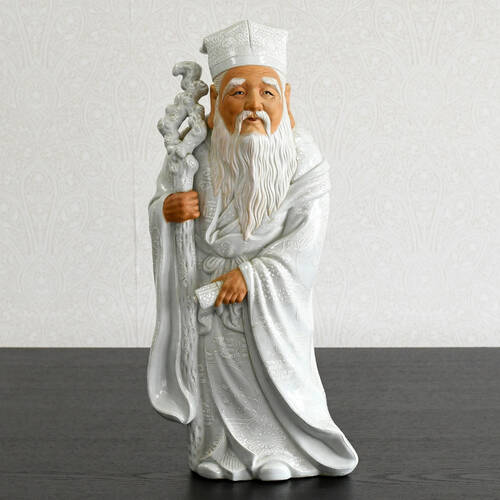 Clay and Porcelain Japanese Jurojin God of Longevity Statue