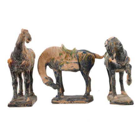 Grouping of Three Antique Chinese Tang Dynasty-Style Horse Figures